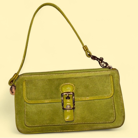Coach Handbags - Lime Green Suede Coach Wristlet